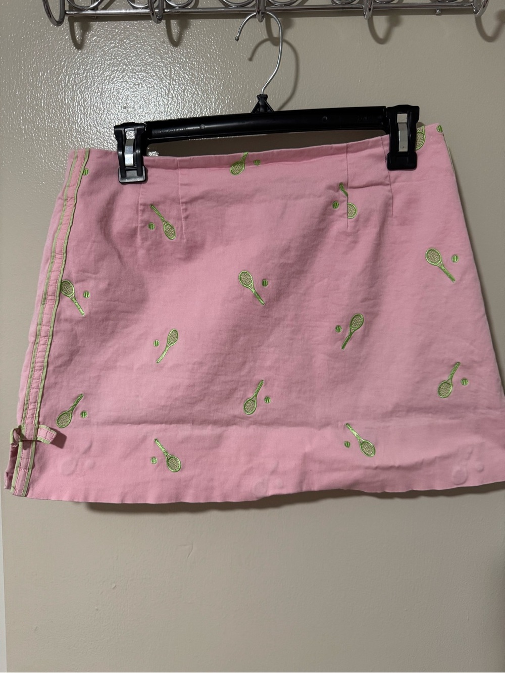 Vintage Lilly Pulitzer Pink Mini Skirt with Green Tennis Embroidery
